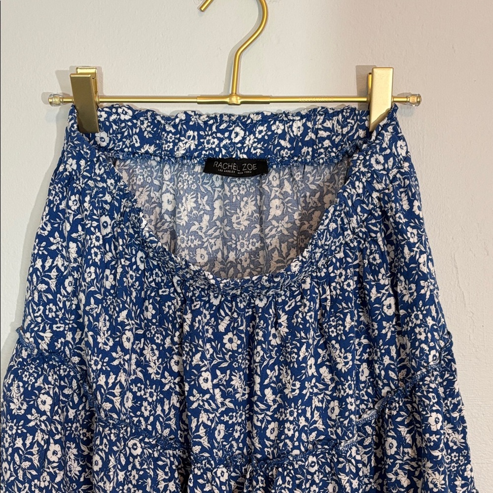 Rachel Zoe Blue and White Floral Tiered Mini Skirt - Picture 3 of 10